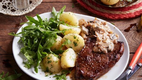 Rump steak with mushroom sauce