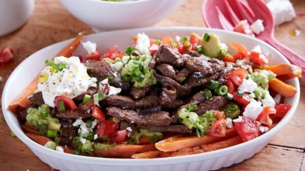 Sweet potato fries with rump strips recipe