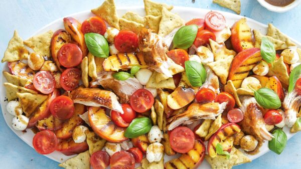 Barbecued nectarine and chicken caprese salad recipe